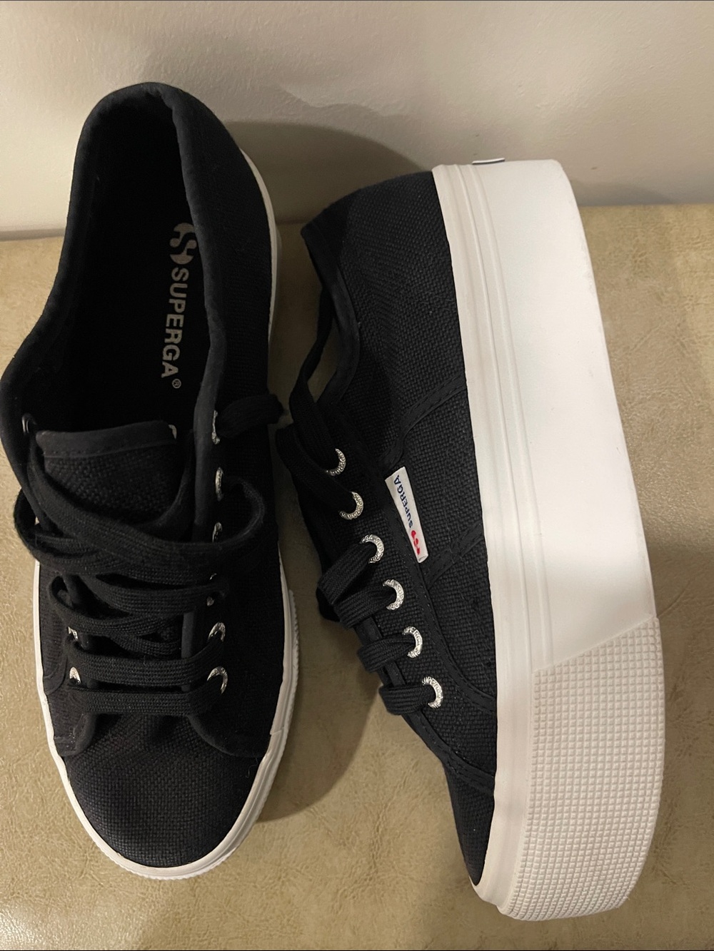Superga Black and White Platform Canvas Sneakers